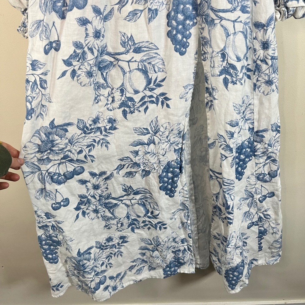 Reformation Gitane Shirred Floral Print Linen Midi Dress Blue White Size Small - Picture 3 of 6